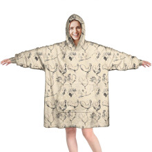 Beige Chicken Sketch Wearable Blanket Hoodie, Cozy Fuzzy Pullover with Super Pockets – Compatible with Adults