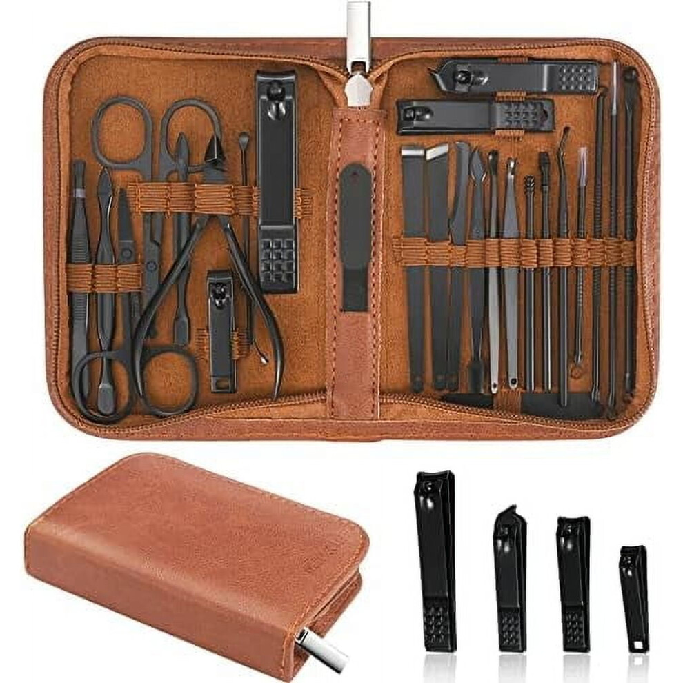 Manicure Set Professional Nail Clipper Kit-26 Pieces Stainless Steel Manicure Kit,nail Care Tools with Luxurious Travel Case Brown
