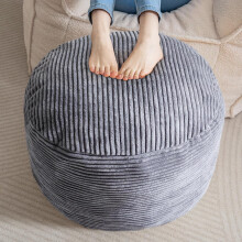 Round Stuffed Pouf Ottoman, Corduroy Poufs with Foam Chunk Filling, Furry and Fluffy Pouf Foot Stool Storage Ottoman