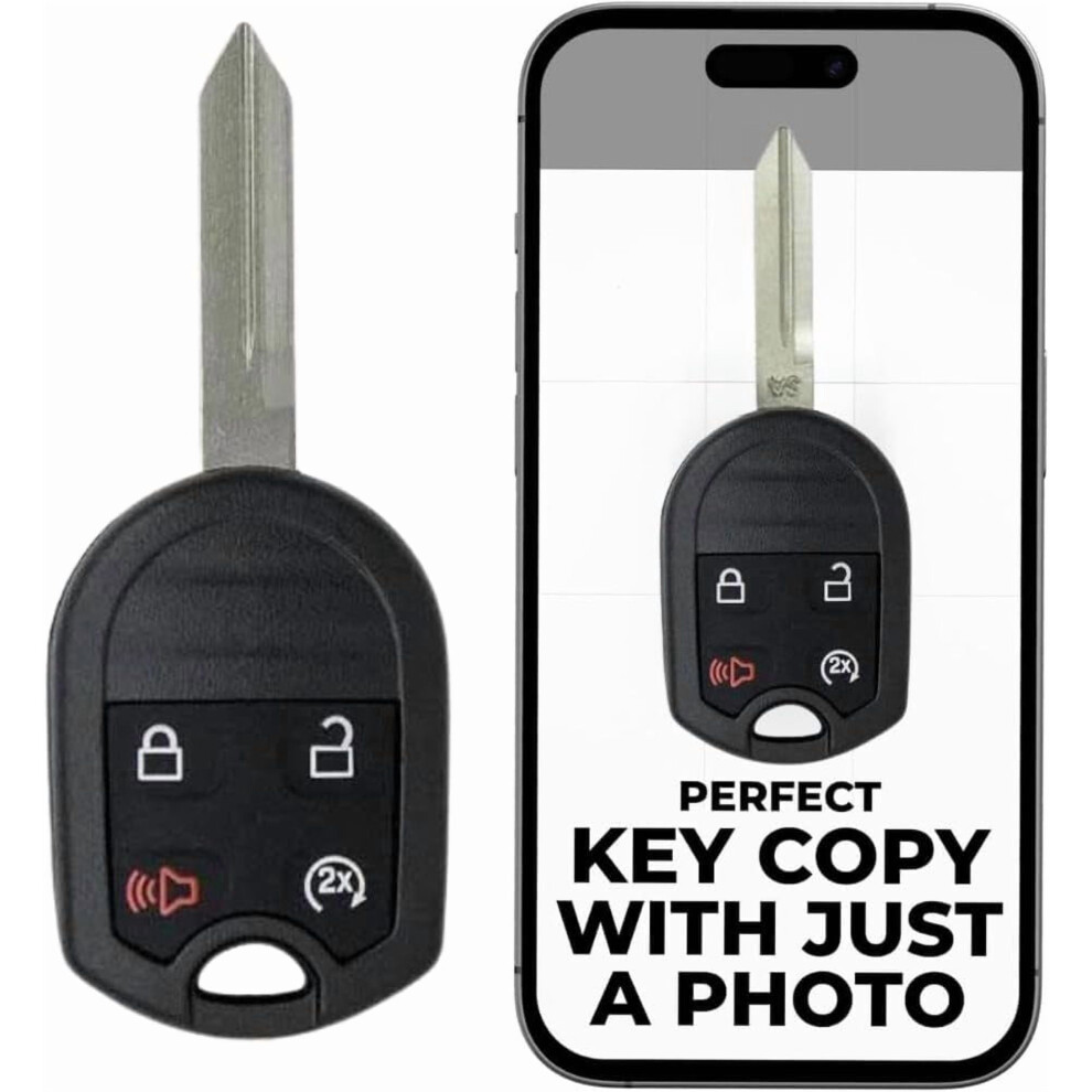 Cut Remote Key Fob Replacement Compatible With Ford F-150, F250, F350, Explorer, Edge, Expedition, Escape (2005Â2015), 4-Button Remote Start 9085618377028
