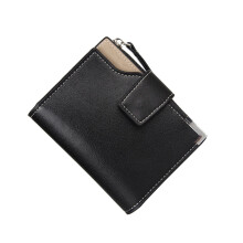 Carteira masculina preta com zíper para dinheiro, moedas e cartões.