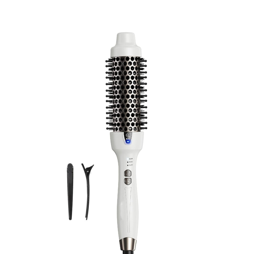 White 2025 Professional Heated Round Brush - 1.5" Ionic Styler For Instant Blowout Results(White)