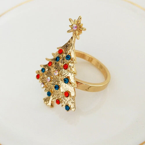 Rhinestone Napkin Ring Golden Alloy4pcs 1