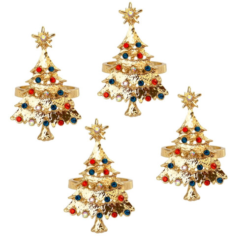 Rhinestone Napkin Ring Golden Alloy4pcs 2
