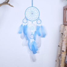 Lucky Five Rings Pendant Home Decoration Hot Selling Natural Feather Creative Decorations Wind Chimes(blue)