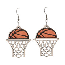 Wooden sports pendant earrings with flower design