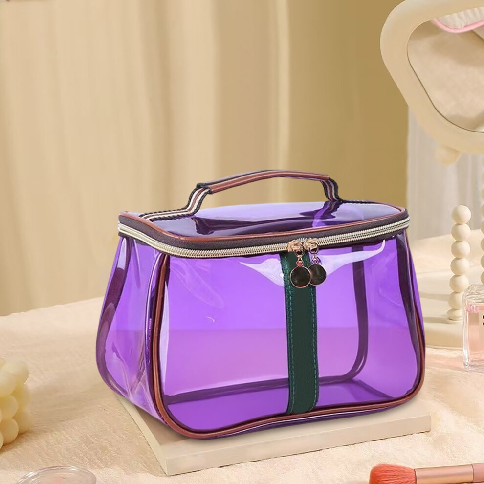 Retro Vintage Waterproof Transparent Cosmetic Bag, Large Capacity Makeup Organizer for Women, Portable Travel Toiletry Bag â Purple, One Size,