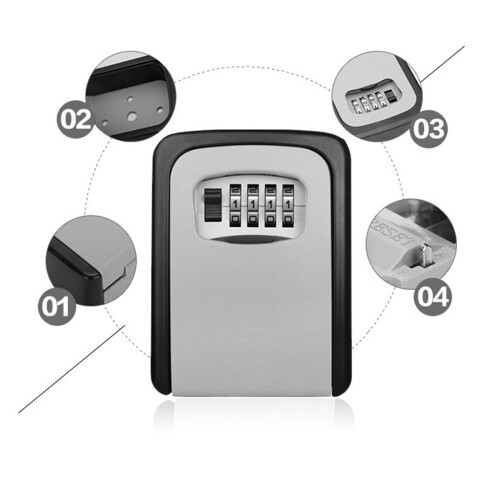 Wall-Mounted 4-Digit Weatherproof Key Lock Box, 5-Key Capacity, Resettable Code, Compatible with Indoor/Outdoor/Garage Use 2