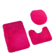 Ensemble de tapis de bain rose fuchsia 3 pièces, tapis de bain uni, tapis de sol lavable, tapis de douche avec contour en forme de U,