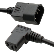 Power Extension Cable Male to Female UPS Right Angle (L) IEC C13 to C14 0.75mm Lead 0.5m 50cm Black