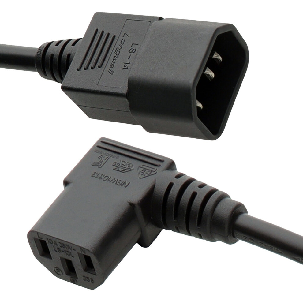 Kenable Power Extension Cable Male To Female Ups Right Angle (L) Iec C13 To C14 0.75Mm Lead 0.5M 50Cm Black