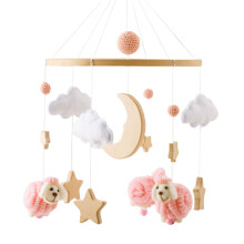 Hangs Baby Crib Mobile for Boys Girls Boho Nursery Bed Ceiling Clouds Moon Pendant Toy Wooden Wind Chime Decoration