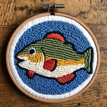 DIY Punch Needle Kit for Beginners: Bass Fish Pattern, Hoop & Printed Design for Home Decor (20x20cm) – Compatible with Standard Punch Tools