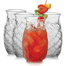 Tiki Pineapple Glasses Set, Tiki Glasses for Cocktails, Ideal Tiki Bar Set of 4