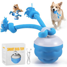 Chase Buddy Hundekjedsomhetsleke – Smart rullende ball med tau, interaktiv selvlek, automatisk hoppende ball for hunder (blå)