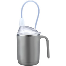 15oz Spill-Proof Stainless Steel Sippy Cup for Elderly – Easy-Grip Handles, Precise Flow Control, Straw Included (Grey)