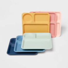 Bandeja básica infantil de 6 piezas, nuevos colores: platos divididos multicolor, apta para lavavajillas y microondas.