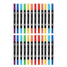 Rotuladores de doble punta (12/24 colores), punta fina y punta de pincel, para escribir en diarios, caligrafía, dibujo y bocetos; compatibles con
