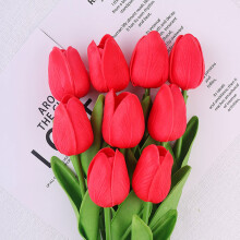 Arranjo floral de tulipas artificiais com toque realista, vermelhas, 13,4 cm.