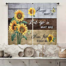 Sunflower Farmhouse Kitchen Curtains 28x40in, 2 Panels, Rod Pocket, Yellow Floral Vintage Tier Drapes – Compatible with Standard Rods