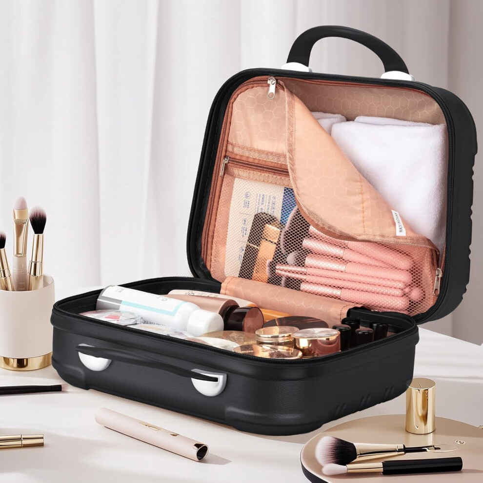 Black 14 Inch Hard Makeup Travel Bag With Handle And Zipper