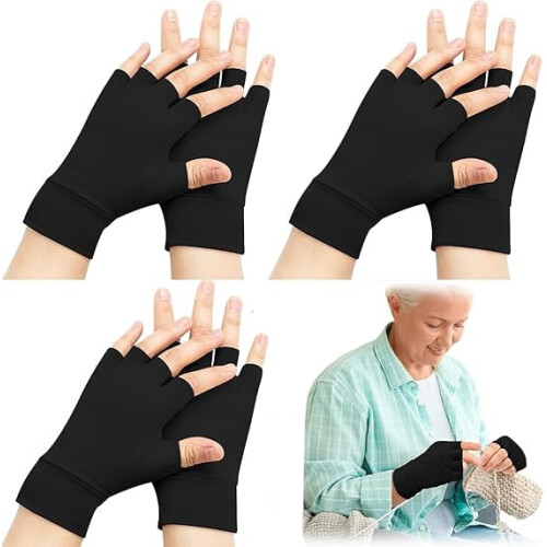Luvas protetoras finas para idosos, sem dedos (3 pares)
