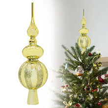 Glittered Gourd-Shaped Christmas Tree Topper in Red, Gold & Silver – Festive Plastic Ornament, Compatible with Standard Trees