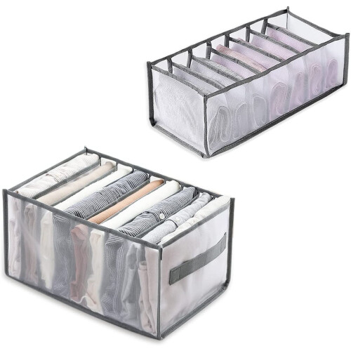 Casewin2-Pack Ντουλάπα Organizer, Κουτί Αποθήκευσης Τζιν 7 Πλέγματος, Πλενόμενο & Πτυσσόμενο