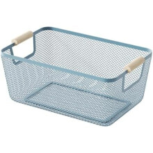 Metal Mesh Steel Basket with Wood Handle – Multi-Function Hanging Organizer for Kitchen, Bathroom, Picnic – Rectangle, Blue