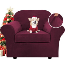 Housse de canapé extensible 2 pièces avec housse de coussin de fauteuil séparée, protection lavable pour meubles de salon - rouge bordeaux