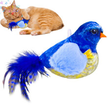 Juguete interactivo para gatos con forma de pájaro azul, con sonidos de trinos, activado por movimiento, recargable, compatible con juegos en