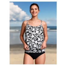 Badpak voor dames met buikcorrectie - Zwart-wit badpak uit één stuk met plooien, een ingetogen model, een casual badpak voor strand, resort of spa.