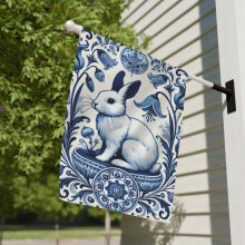 Påskträdgårdsflagga 30x43 cm Vintage blåvit kanindesign