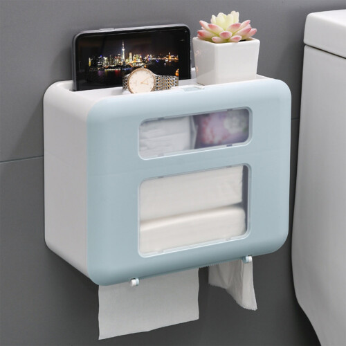 Porta-lenços de plástico azul retangular 8,2*10,2*5,1 polegadas, caixa de lenços de papel, presente divertido e moderno para amigos.