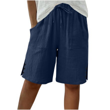 Pantalones cortos casuales para mujer, cintura elástica, pierna ancha, largo hasta la rodilla.