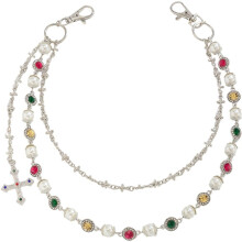 Cadena para cartera, cadenas para pantalones superpuestas para hombres y mujeres, exquisita cadena de cinturón de perlas y diamantes de imitación,