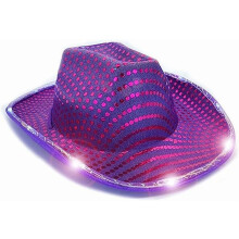 Verlichte cowboyhoed, LED-hoed met pailletten, feestmuts met knipperende lichten voor dansfeesten, Halloween, cosplay en de feestdagen.