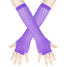Fashion Halloween Gloves For Women And Men Ladies Girls Long Fingerless Fishnet Lace High Elasticity Gloves,Purple