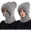 Conjunto feminino 3 em 1: gorro, cachecol e máscara, forrado com lã, em tricô com pompom e cachecol com capuz à prova de vento. 1