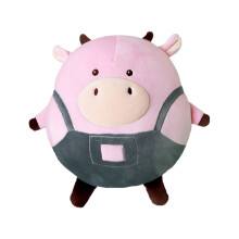 Muñeco de peluche de vaca granjera con un pequeño mono de mezclilla, adorable compañero de granja para juegos imaginativos, decoración infantil y
