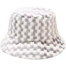 Patchwork geruite pluizige bucket hats, vintage wintermuts van imitatiebont, vissersmuts, warme muts voor dames, heren en tieners