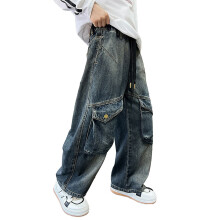 Boys Casual Denim Pants, Straight Leg with Pockets, Comfortable Loose Fit – Compatible with Kids & Toddlers, 19 Blue, Size 5-6 Years