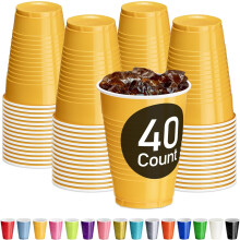 NestE-Yellow Plastic Cups, 12 oz Disposable Cups, Reusable Party Supplies (40 Count)
