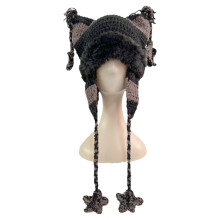 Gorro de invierno tipo cubo para mujer, gorro de pescador, gorro de invierno suave con orejas de gato, gorro cálido y peludo, gorro de punto grueso
