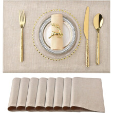 Lot de 8 sets de table en tissu épais style lin, lavables en machine, résistants à la chaleur et antidérapants (lin léger)