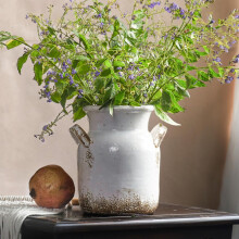 Rustic Ceramic Farmhouse Vase – Distressed White Decorative Vase for Living Room, Bedroom, Kitchen, Office & Shelf Display