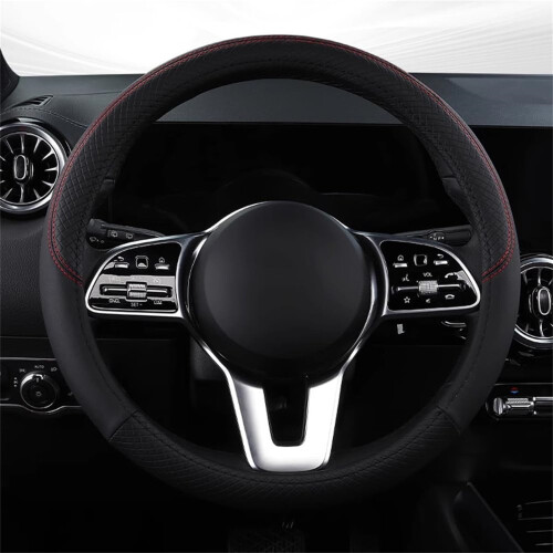 Capa para volante de carro, em couro, tamanho universal de 15 polegadas, antiderrapante e sem odor (preta)