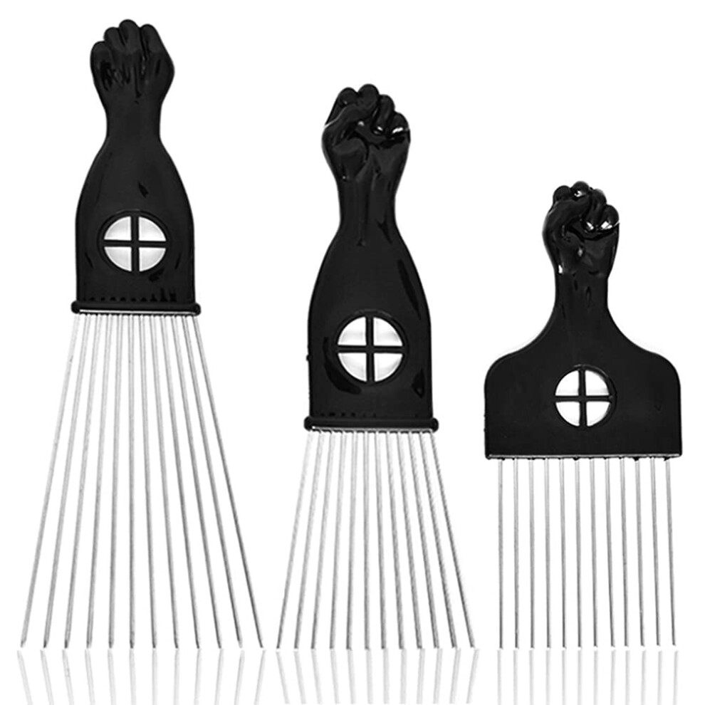 Afro Pick for Curly Hair Metal Comb 3-Pack