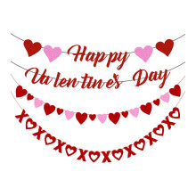 Guirnalda de San Valentín y corazones con purpurina roja y rosa, reutilizable.