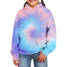 Jungen-Sweatshirt, Hoodie mit 3D-Digitaldruck, Batikmuster, Tasche, lässiger Pullover, Kapuzenpullover für Kinder, Kinder-Sweatshirt, Hellblau, 5-6